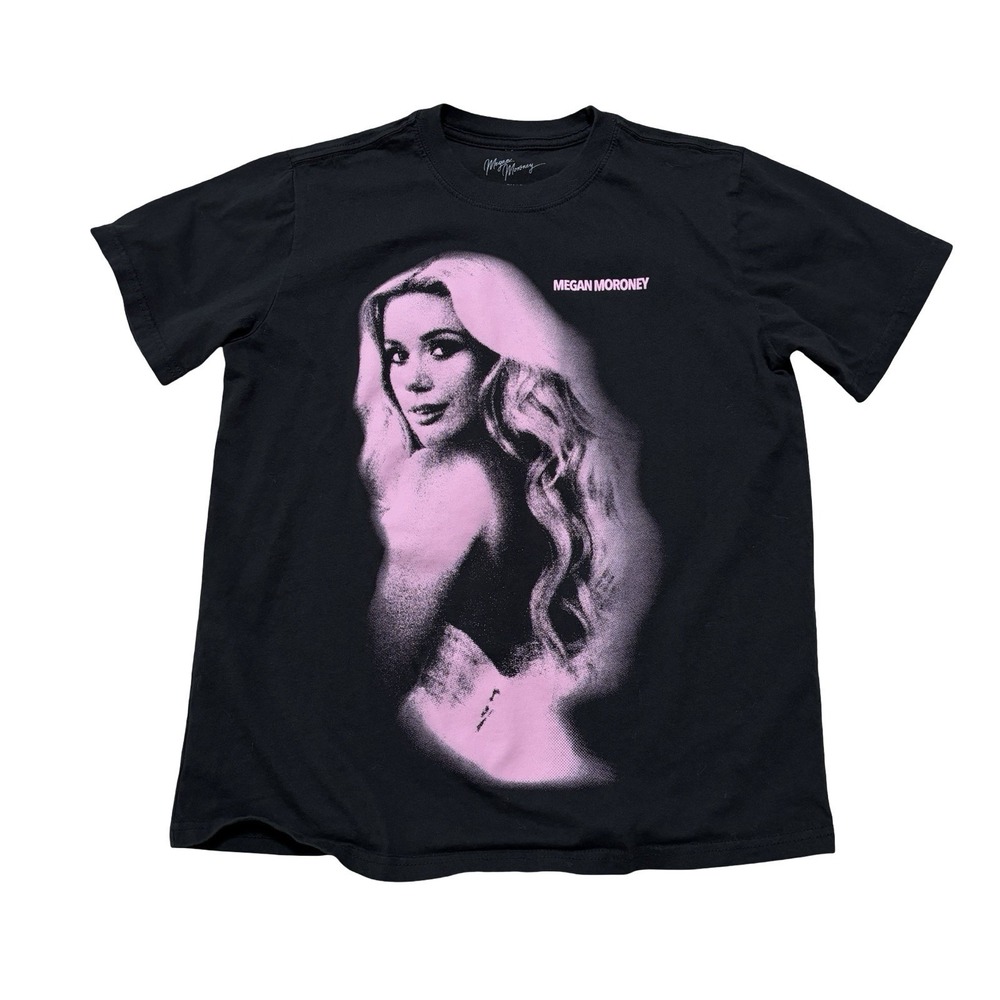 Megan Moroney Cloud 9 Black/Pink Graphic Print Crewneck T-Shirt Size Sm 19 x 24